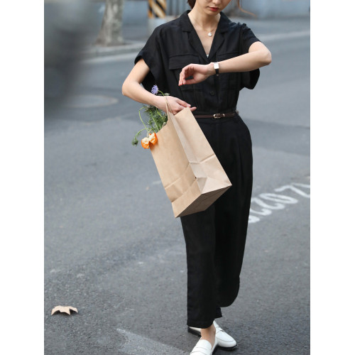 無拘2025年春新款氣質連身套裝夏修身時尚濶腿連體衣高腰連體褲女