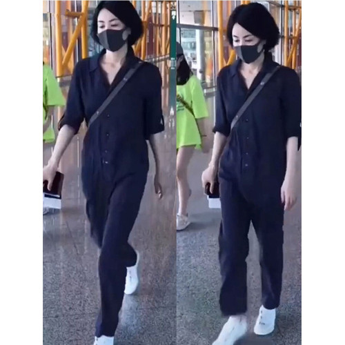 高級感王菲同款連體褲女神氣質連體套裝春秋夏季純棉工裝連體衣褲