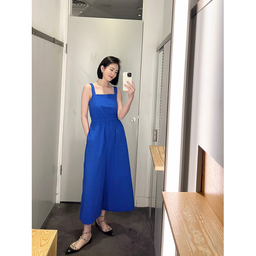 COS風女裝2025夏季新款休閒高腰露背吊帶濶腿連體褲小衆連體衣潮