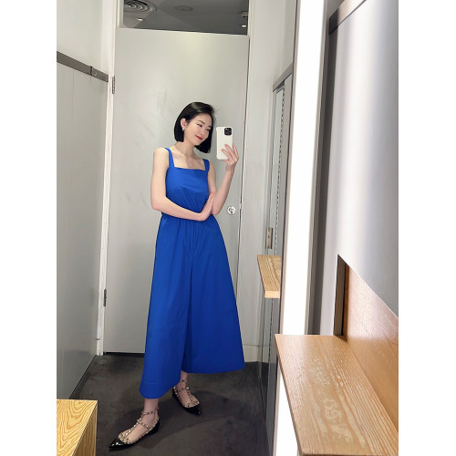 COS風女裝2025夏季新款休閒高腰露背吊帶濶腿連體褲小衆連體衣潮