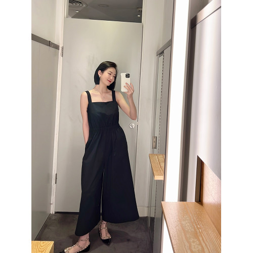 COS風女裝2025夏季新款休閒高腰露背吊帶濶腿連體褲小衆連體衣潮