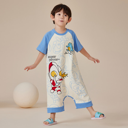 親子裝連體睡衣兒童男女孩寶寶防踢夏季純棉寬松小中大童家居服女