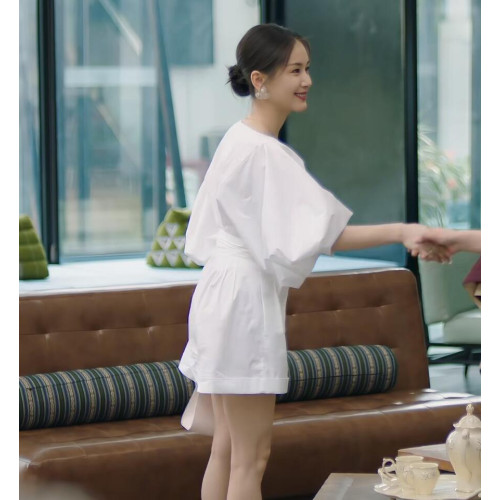 甜小姐與冷先生孟好恬甜王子文同款衣服V領連體衣白色連體短褲女