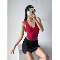 美式性感緊身工字連體吊帶背心女高叉露腰打底連體衣辣妹V領上衣