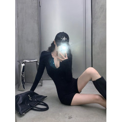 禦姐性感長袖連體衣女秋季莫代爾修身彈力瑜伽健身服運動連衣短褲
