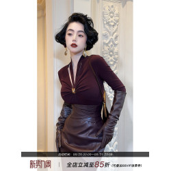 LYXJ【費洛甜心】v領打底衫女2025新款春秋長袖t恤修身顯瘦連體衣