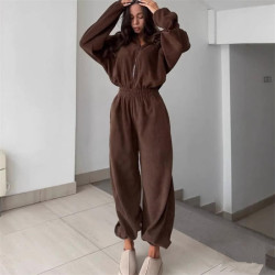 歐美時尚休閒長袖衛衣連體衣褲長褲套裝女 Zipper Jumpsuit Women