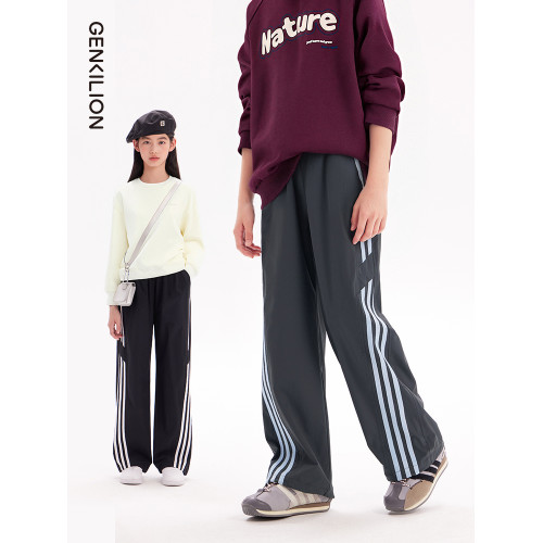 女童褲子夏季薄款2025初中生兒童寬松休閒運動中大童直筒濶腿長褲