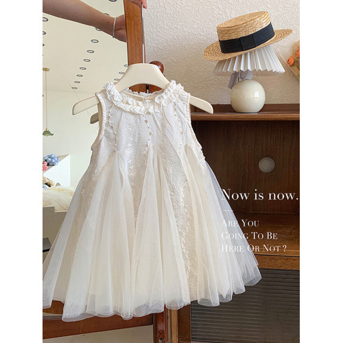 女童連衣裙夏季新高級感兒童裙子無袖網紗裙小女孩生日禮服公主裙