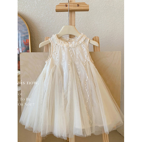 女童連衣裙夏季新高級感兒童裙子無袖網紗裙小女孩生日禮服公主裙