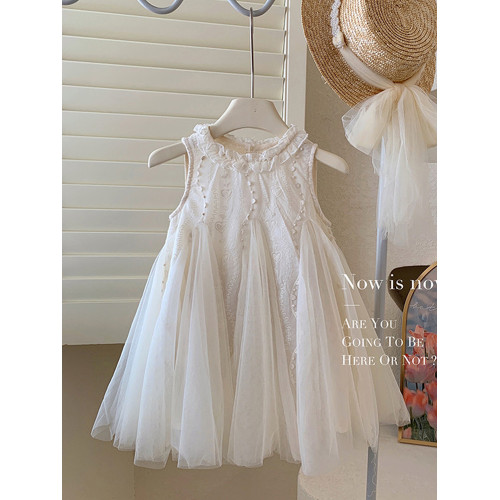 女童連衣裙夏季新高級感兒童裙子無袖網紗裙小女孩生日禮服公主裙