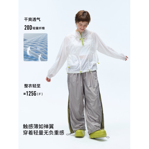 icree原創森系列輕薄透氣連帽時尚運動 戶外寬松短款灰色防曬衣女