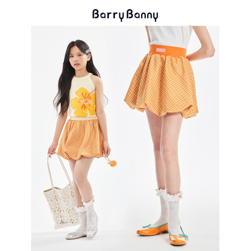 BarryBanny女童格子半身裙2025新款夏季學院風花苞裙兒童百搭短裙