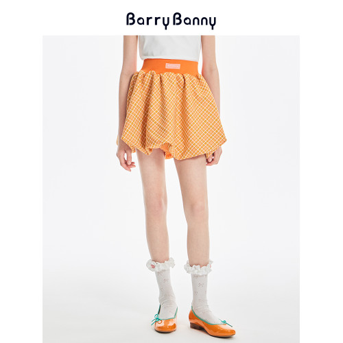 BarryBanny女童格子半身裙2025新款夏季學院風花苞裙兒童百搭短裙