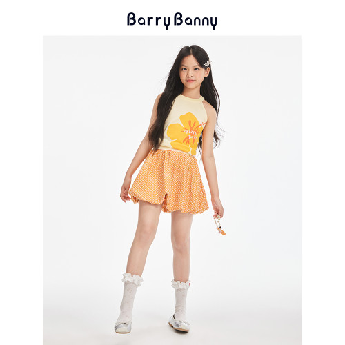 BarryBanny女童格子半身裙2025新款夏季學院風花苞裙兒童百搭短裙