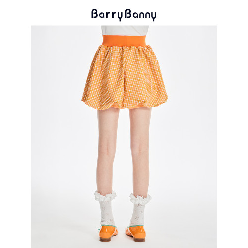 BarryBanny女童格子半身裙2025新款夏季學院風花苞裙兒童百搭短裙