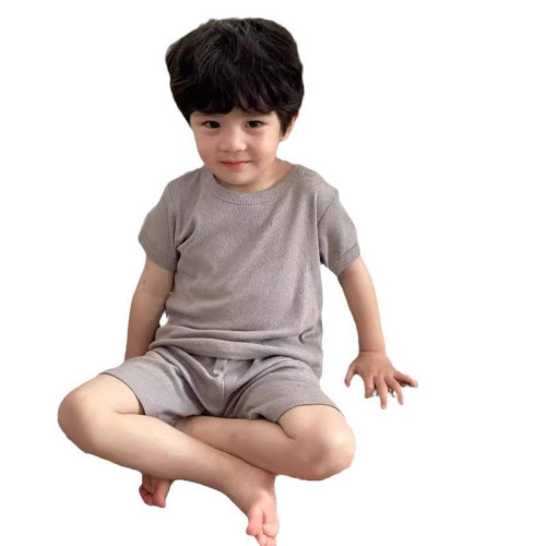 夏季新款兒童純色呼吸睡衣男女童寶寶純棉A類家居服套裝