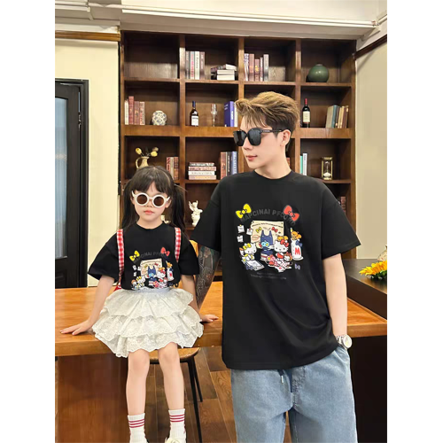 兒童kt貓高級炸街親子裝短袖t恤夏季韓版母女純棉半袖嬰兒爬服a類