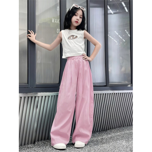 女童夏季薄款褲子2025又酷又颯洋氣兒童褲子女大童冰絲速乾濶腿褲