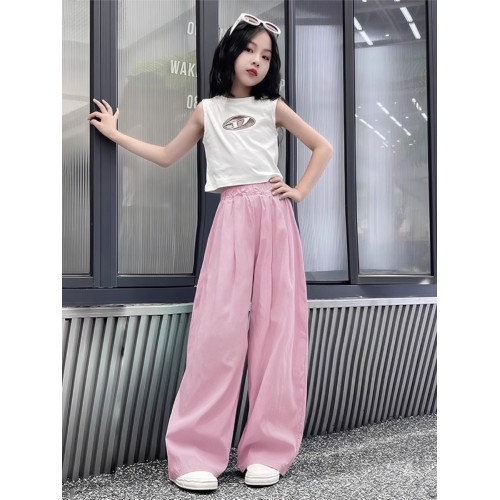 女童夏季薄款褲子2025又酷又颯洋氣兒童褲子女大童冰絲速乾濶腿褲