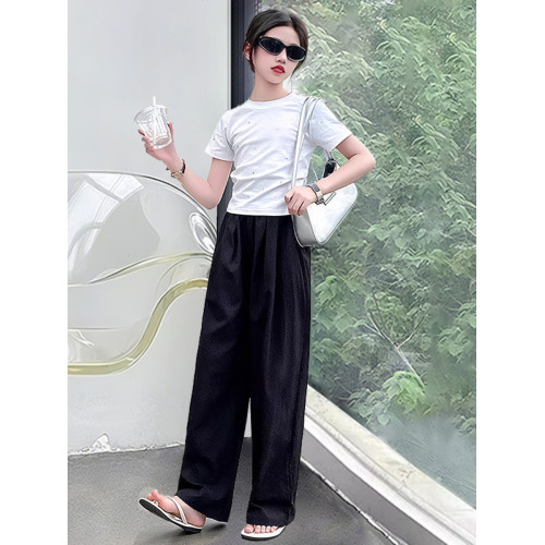 女童夏季薄款褲子2025又酷又颯洋氣兒童褲子女大童冰絲速乾濶腿褲