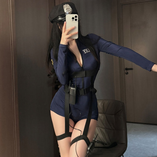 大碼禦姐女警製服套裝cosplay性感夜場純欲火辣連體衣拉鍊開襟