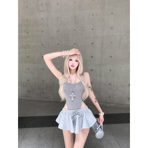 美式辣妹後背鏤空吊帶連體衣女夏季新款性感修身外穿打底露背上衣