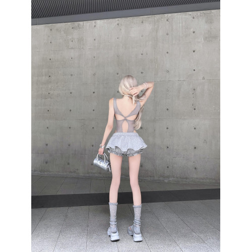 美式辣妹後背鏤空吊帶連體衣女夏季新款性感修身外穿打底露背上衣