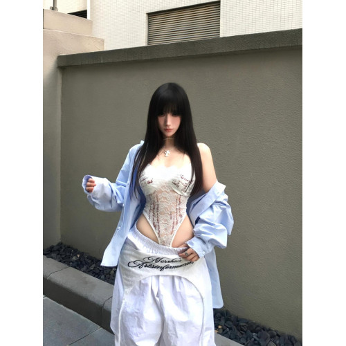 純欲性感字母鏤空蕾絲連體衣吊帶內搭辣妹印花顯瘦打底無袖上衣