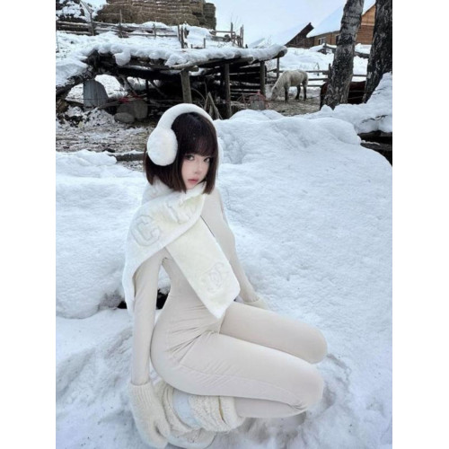 辣妹白色雪地拉鍊長袖裸感速乾連體衣運動健身訓練緊身連體褲女