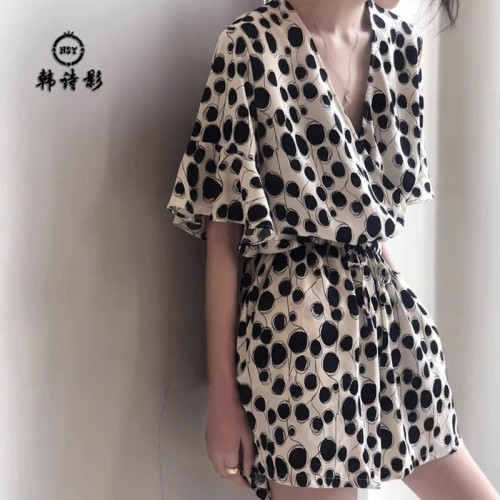 輕熟風波點印花套裝女2025夏季新款洋氣通勤小個子收腰顯瘦連體衣