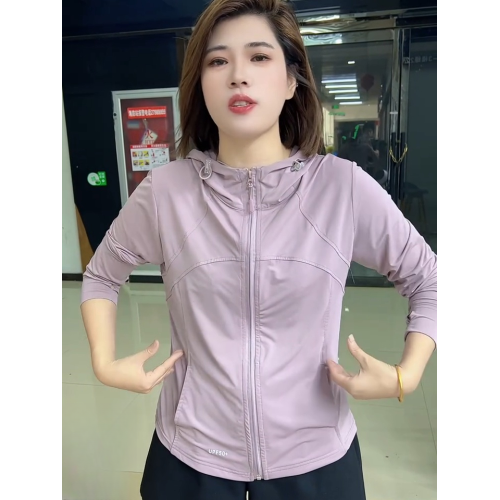 夏季純色連帽長袖防曬衣女寬松顯瘦百搭休閒拉鍊外搭日常通勤上衣