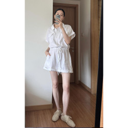 自在淡人&倦怠感 南油高定亞麻連體褲/寬松廓形抽繩收腰連體衣女