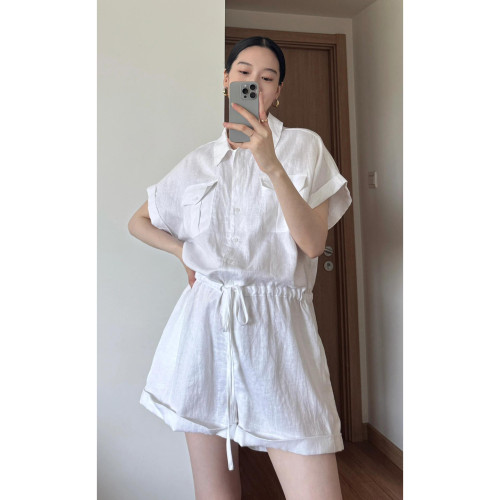 自在淡人&倦怠感 南油高定亞麻連體褲/寬松廓形抽繩收腰連體衣女