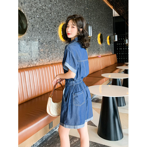 夏季薄款天絲牛仔連體短褲套裝女2024新款高級感連身褲連體衣夏裝