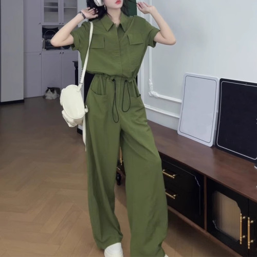 高腰顯瘦褶皺松緊收腰連體褲女2025年夏季新款時尚洋氣減齡連體衣