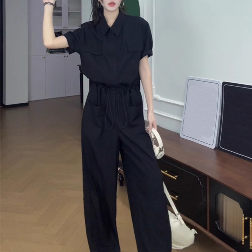 高腰顯瘦褶皺松緊收腰連體褲女2025年夏季新款時尚洋氣減齡連體衣