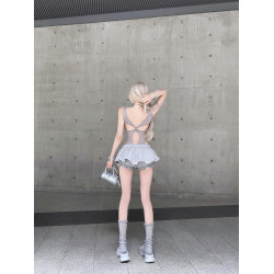 歐美辣妹風性感後背鏤空吊帶連體衣女2025新款花苞裙褲兩件套
