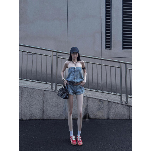 Do vis 美式復古牛仔抹胸連體衣女辣妹性感修身顯瘦短褲