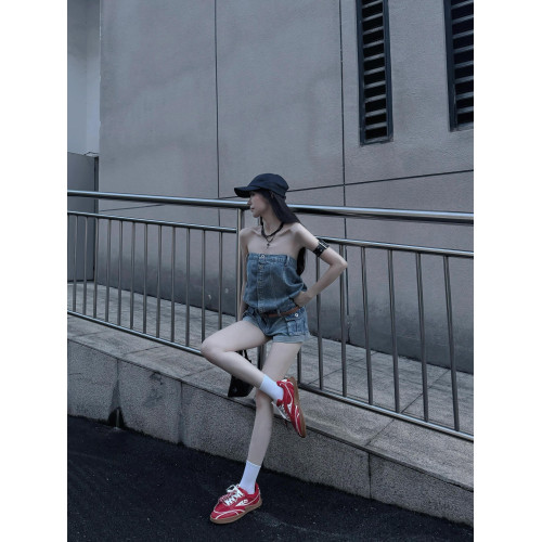 Do vis 美式復古牛仔抹胸連體衣女辣妹性感修身顯瘦短褲