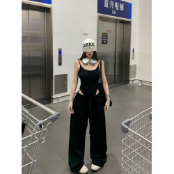 美式辣純色連體衣吊帶背心女夏性感緊身連檔上衣