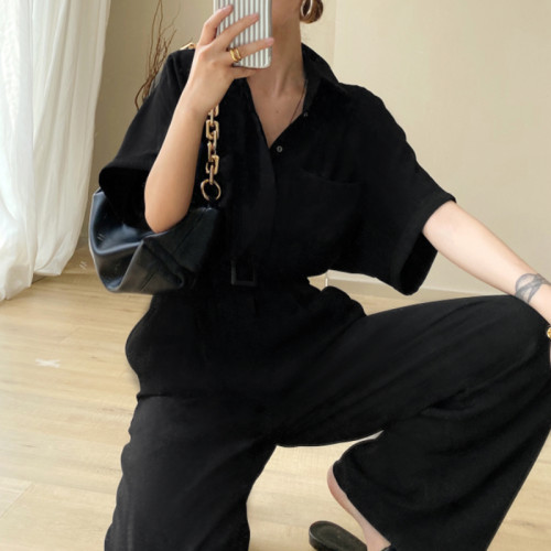 連體褲夏女高級感大牌範寬松氣質時尚2024爆款連體衣短袖連身褲