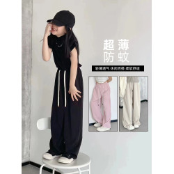 波拉韓童裝女童直筒休閒褲2025夏裝新款兒童超薄褲子中大童防蚊褲