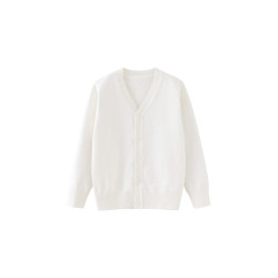 春秋季學院風女童V領外套白色兒童毛衣開衫親子裝中大男童針織衫