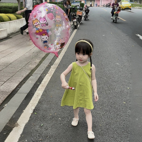 韓系女童連衣裙夏季洋氣兒童時髦棉背心裙女寶寶小清新綠色裙子
