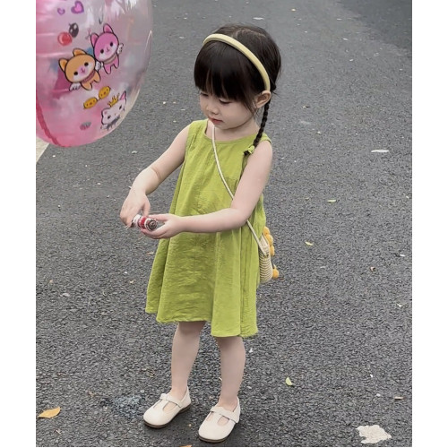 韓系女童連衣裙夏季洋氣兒童時髦棉背心裙女寶寶小清新綠色裙子