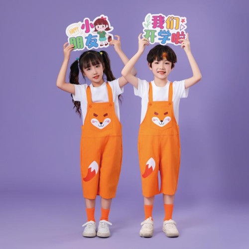 夏季兒童演出服可愛狐狸親子裝棉背帶短褲幼兒園啦啦隊六一表演服