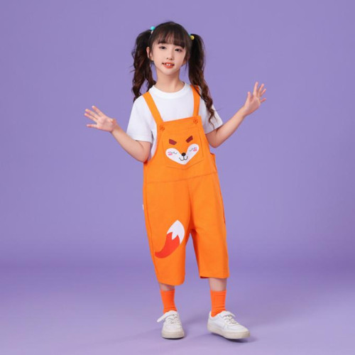 夏季兒童演出服可愛狐狸親子裝棉背帶短褲幼兒園啦啦隊六一表演服