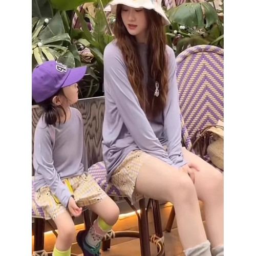 女童防曬衣套裝2025新款夏季母女親子裝冰絲長袖T恤夏裝防曬服薄