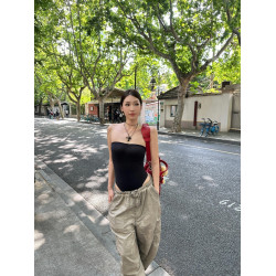 歐美ins辣妹風一字肩抹胸吊帶背心上衣女夏季性感修身顯瘦連體衣